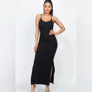 Black ribbed cami maxi dress